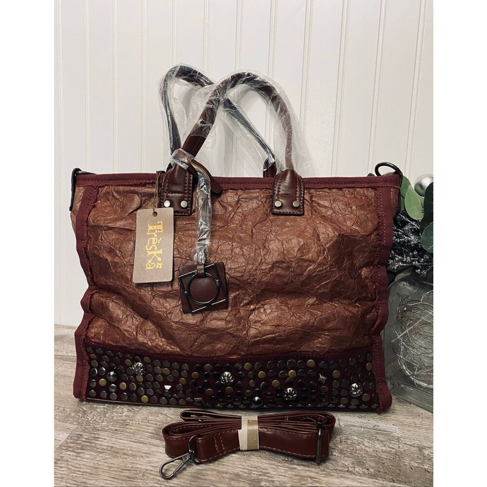 Treska Boho Studded Burgundy Western Tote Bag Purse